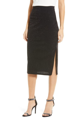 1State Womens Metallic Pull-On Midi Skirt