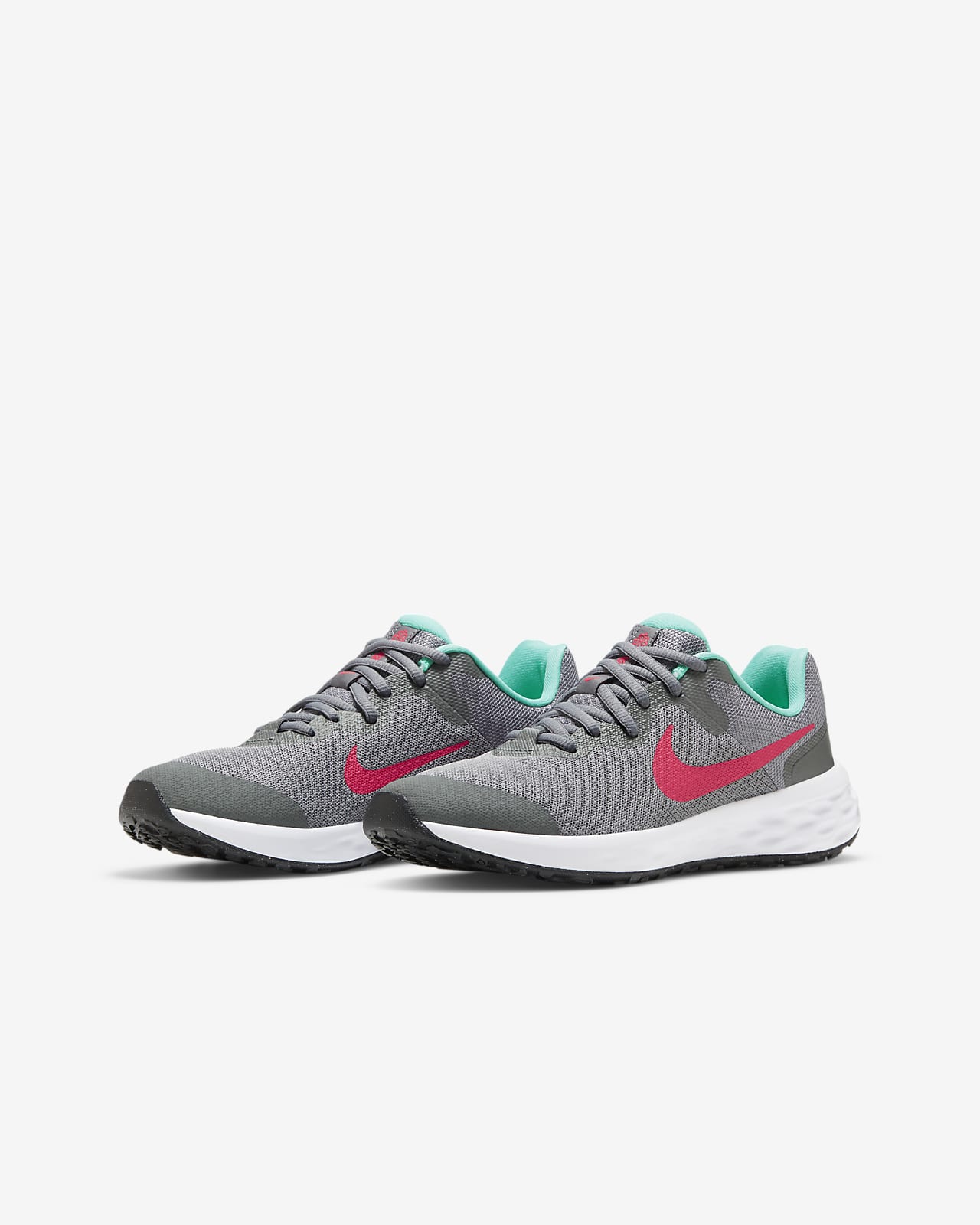 Tênis de corrida Nike Big Kids Revolution 6 cinza-fumaça/vermelho-sirene, cinza, tamanho 7 D médio