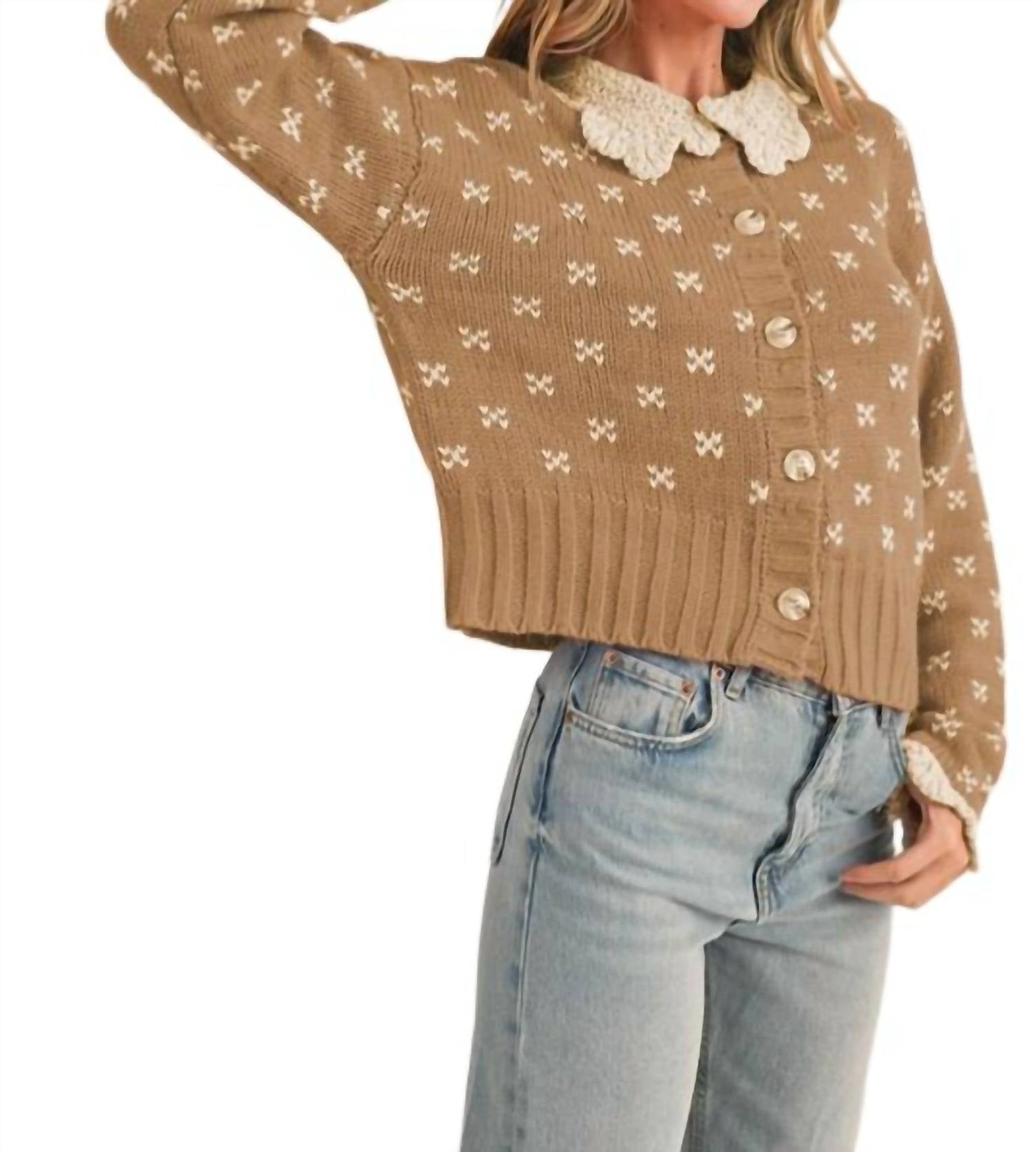 &Merci - Doll Collar Button Up Cardigan Sweater