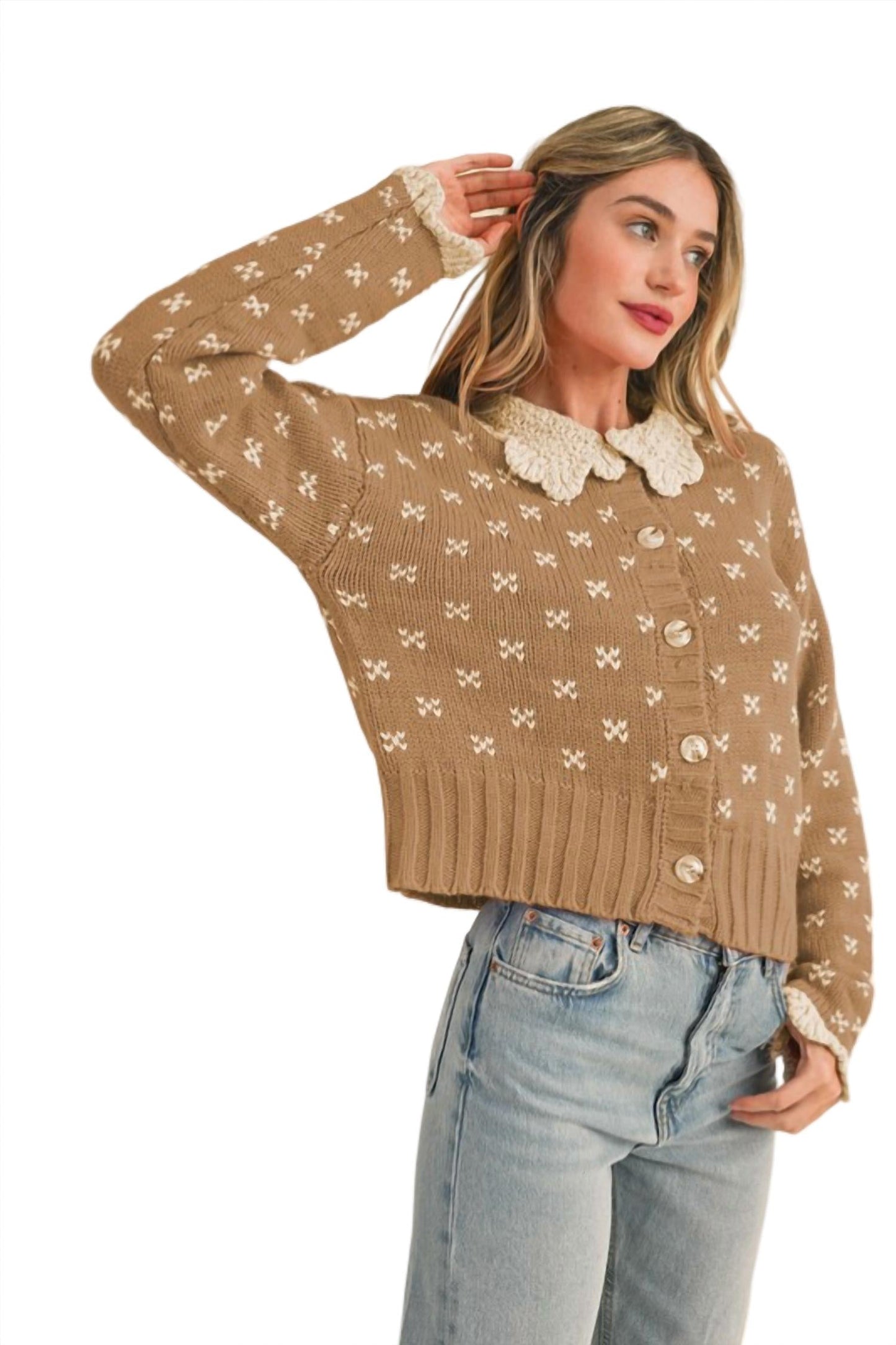 &Merci - Doll Collar Button Up Cardigan Sweater