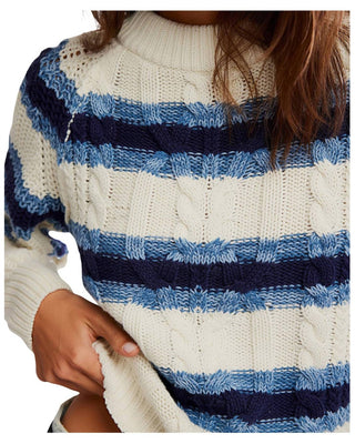 Free People - Frankie Cable Striped Pullover Sweater