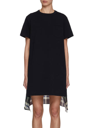 Sacai - Vestido de malha de algodão com estampa xadrez