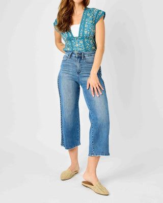 Judy Blue - Braid Ss Detail Crop Wide Jeans