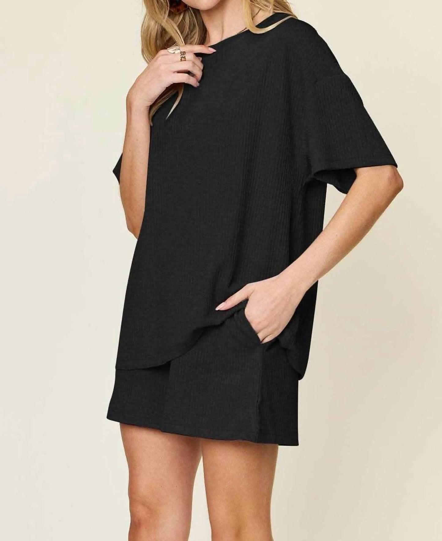 Double Take - Cozy Comfy Fit T-shirt & Shorts Set