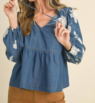 &amp;Merci - Top Babydoll com Bordado Floral