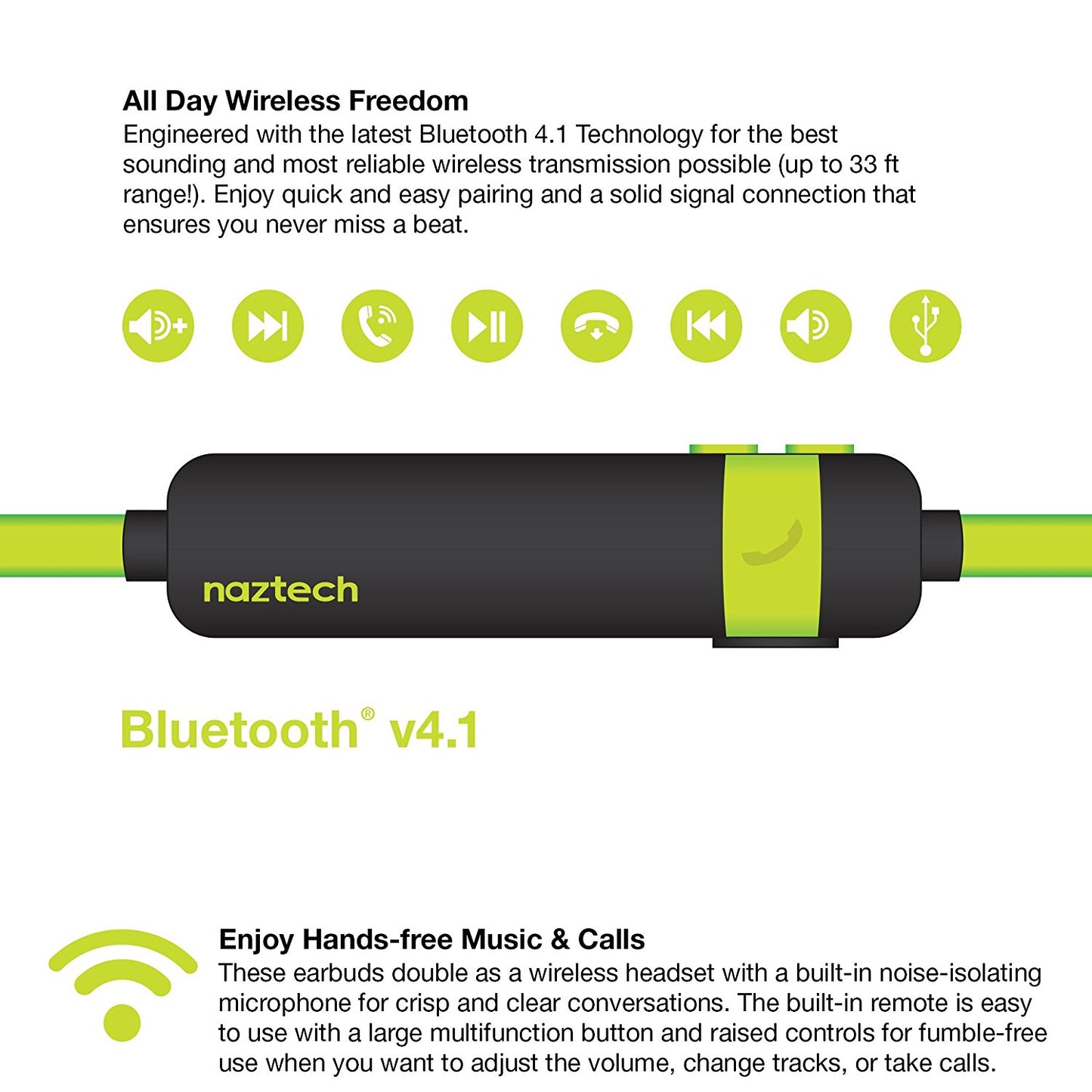 Fone de ouvido Bluetooth sem fio Naztech NX80 para smartphones/computadores universais