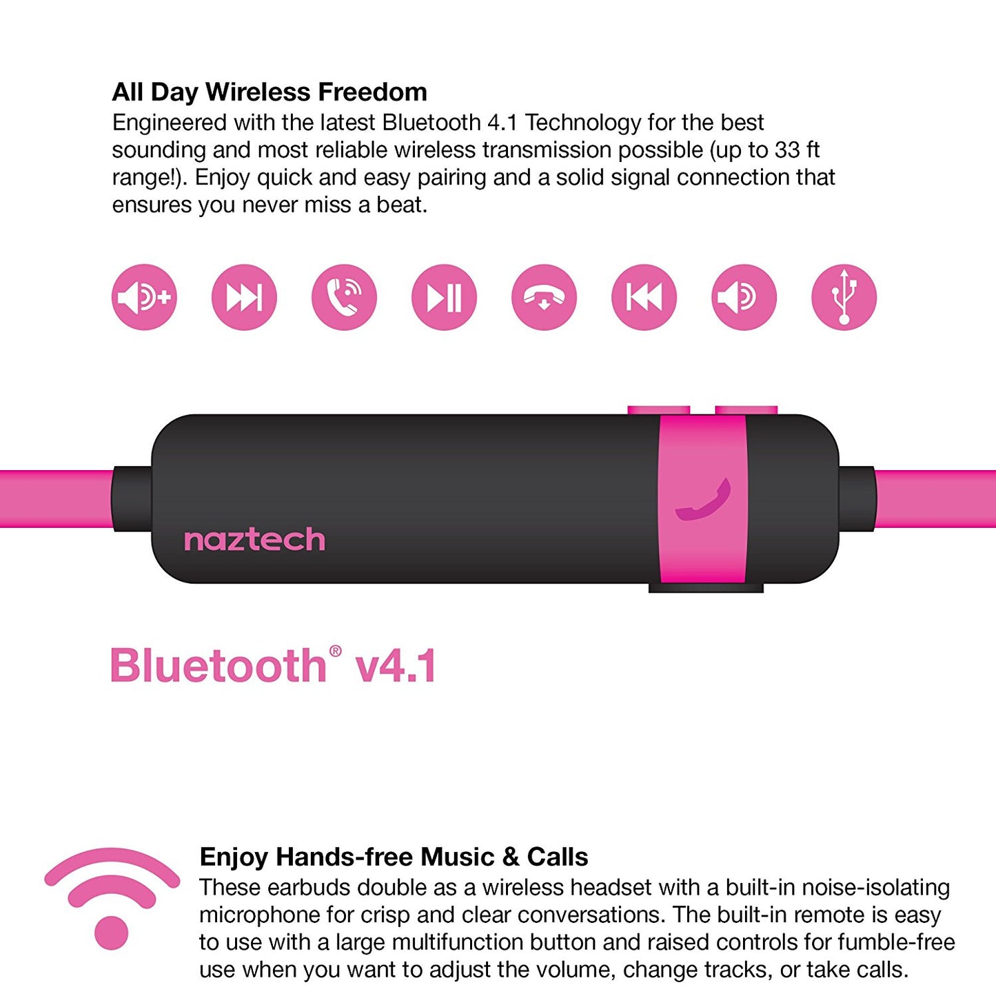 Fone de ouvido Bluetooth sem fio Naztech NX80 para smartphones/computadores universais