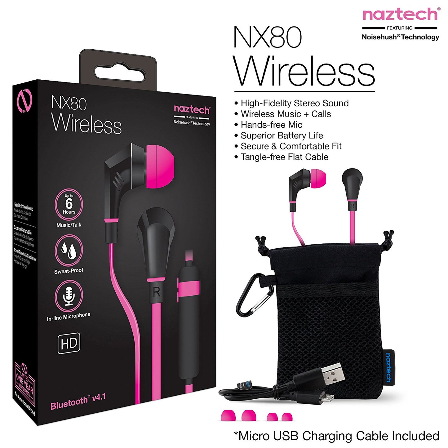 Fone de ouvido Bluetooth sem fio Naztech NX80 para smartphones/computadores universais