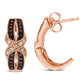 10K Rose Gold 1/3 Cttw White and Brown Diamond Milgrain Criss Cross J-Hoop Earrings (I-J Color, I1-I2 Clarity)