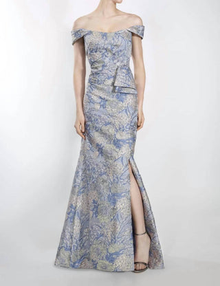 Janique - Bow Ornate Floral Evening Gown