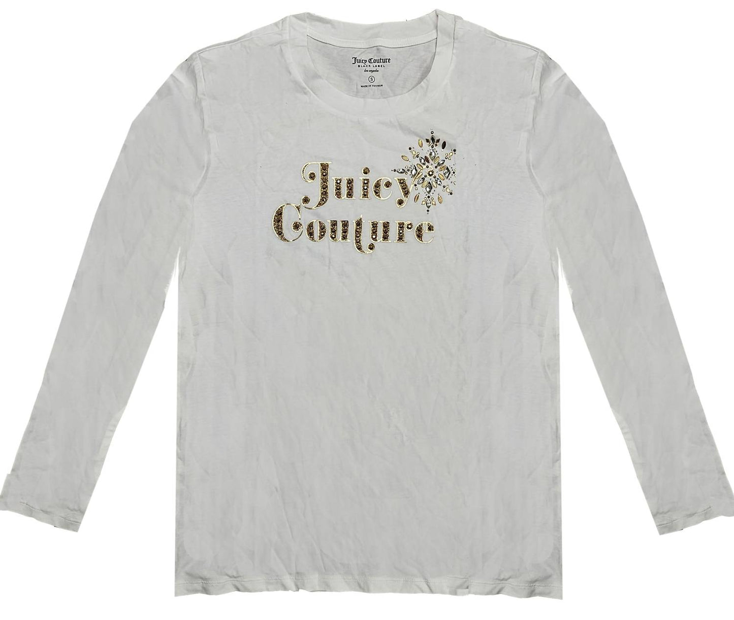 Juicy Couture - Women's Bleached Bone Traditional Bling Classic Long Sleeve T-Shirt L