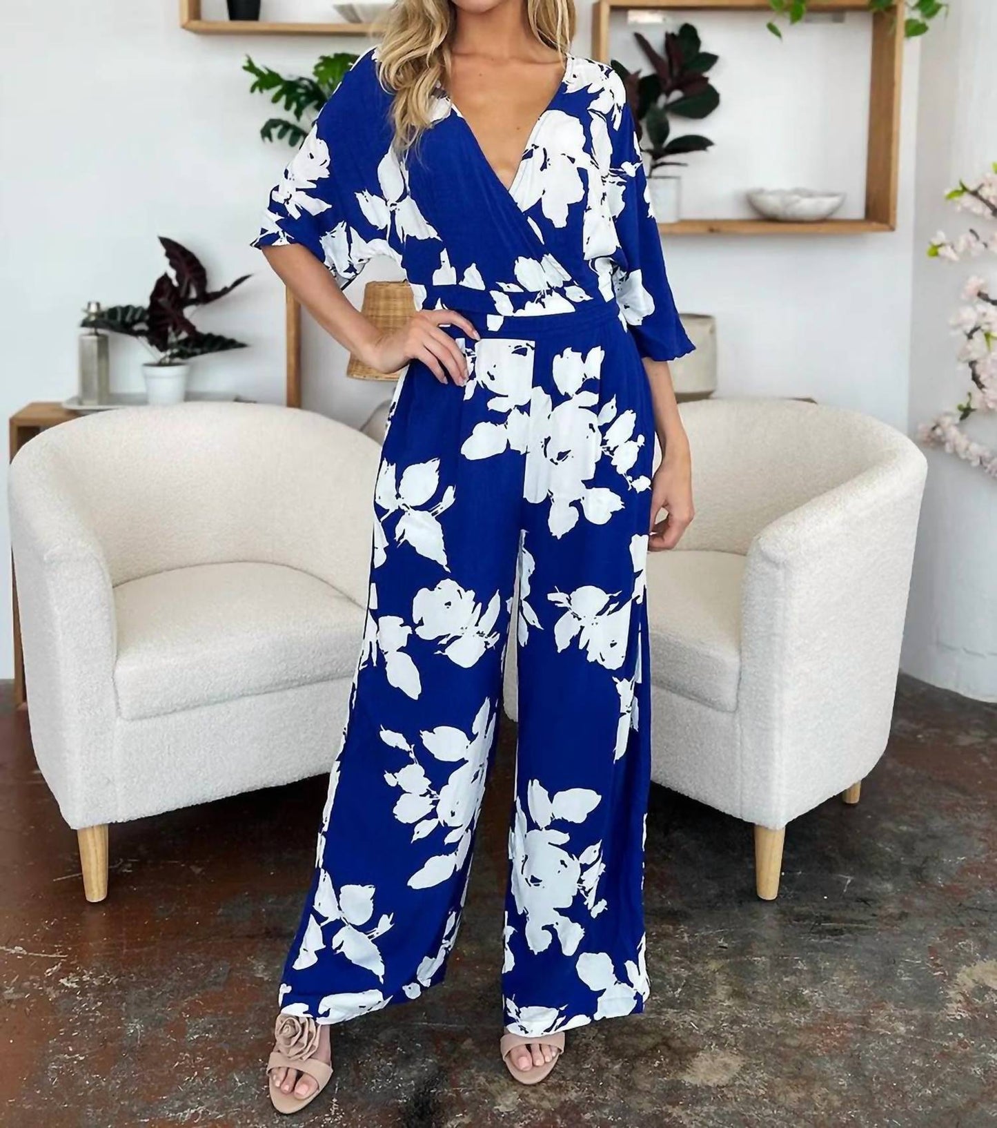 Double Take - Full Size Printed Tie Back Wide Leg Jumpsuit