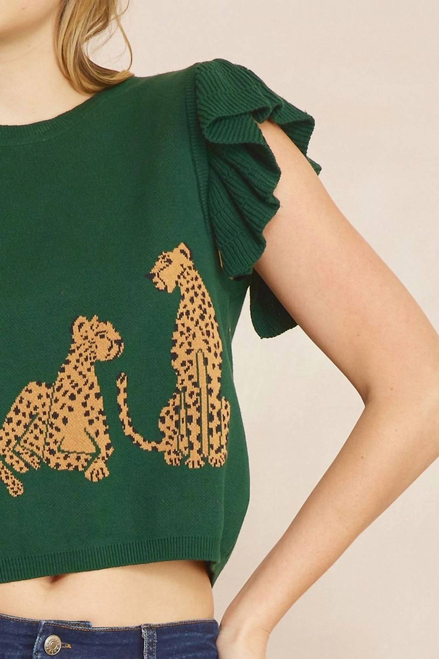 Entro - Cheetah Ruffle Sweater