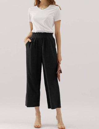 Ninexis - Linen Capri Elastic Waist Pants