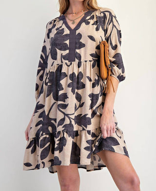 Easel - Floral Printed Challis Relaxed Mini Dress