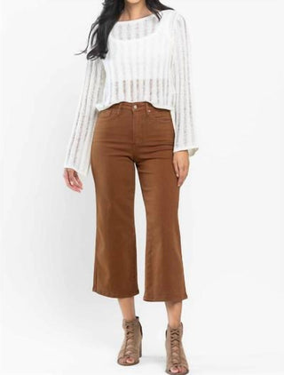 Judy Blue - Calça jeans cropped de cintura alta e perna larga