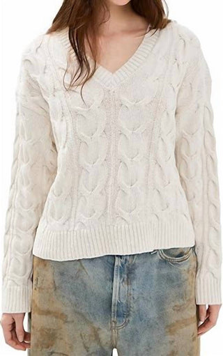 Free People - Suéter com decote em V e cabo