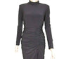 Betsy & Adam - Women's Stretch Ruched High Neck Long Gown