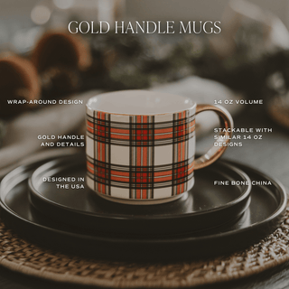 Green Plaid 14oz. Gold Handle Coffee Mug