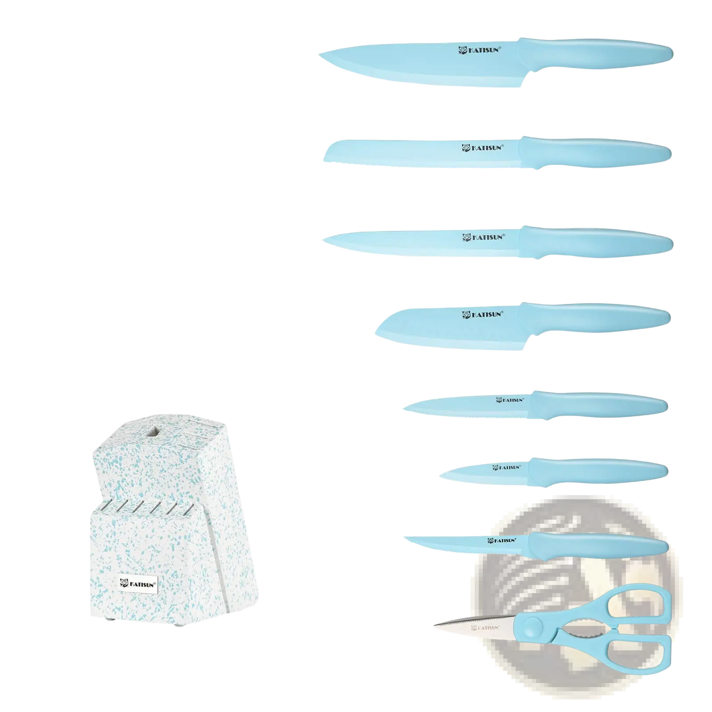 14 Piece Blue Stainless Steel Knife Set with Block
