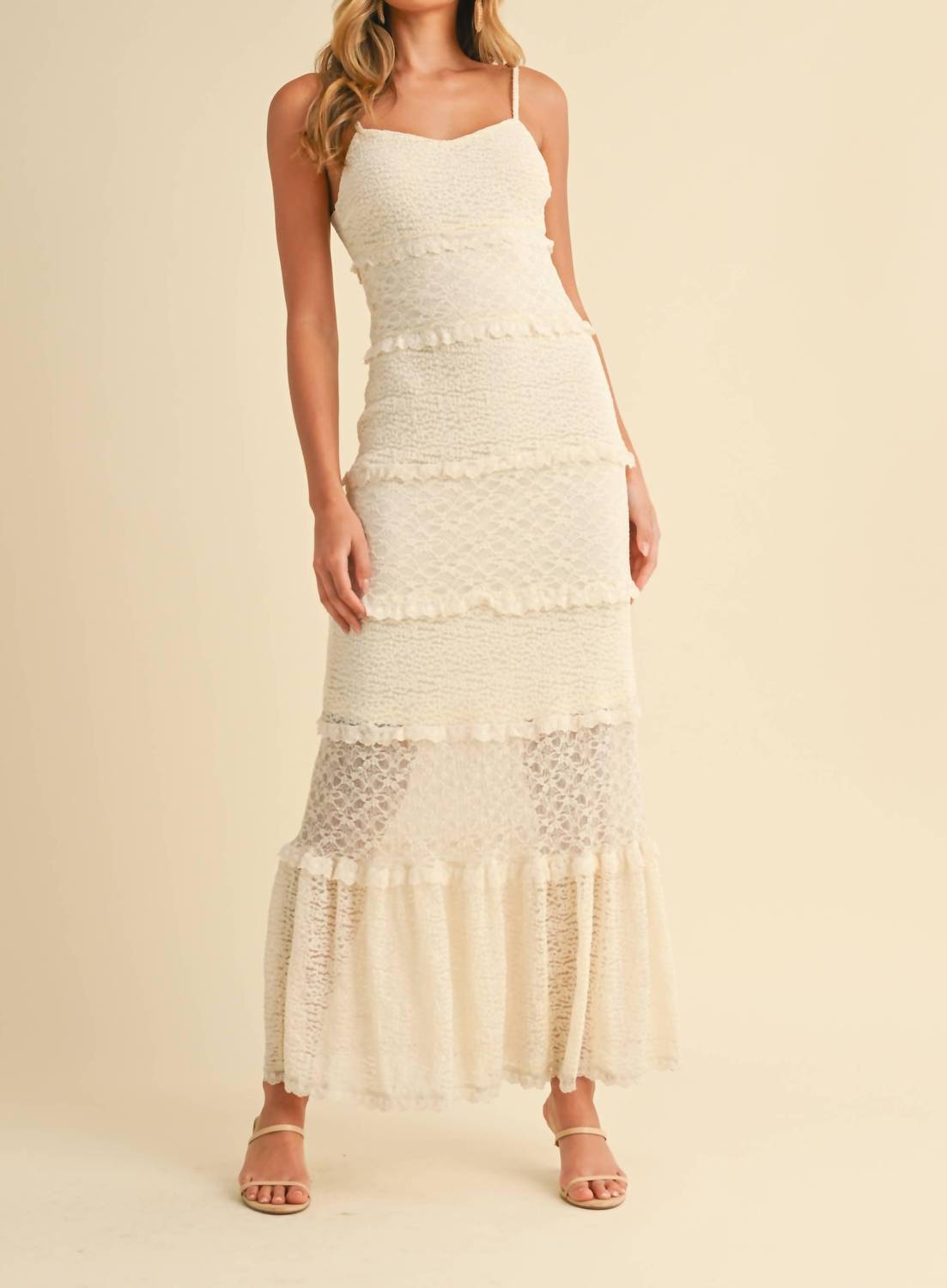 Klesis - Gracia Tiered Ruffled Lace Maxi Dress