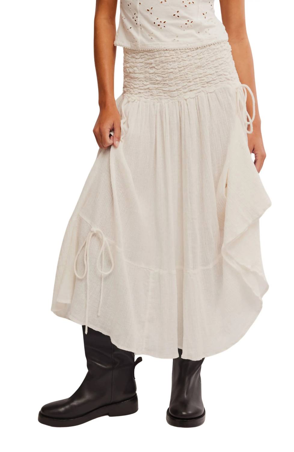 Free People - Prairie Convertible Cotton Smocked Skirt