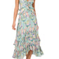 Adrianna Papell - Floral Print Chiffon V-neck Sleeveless Ruffle Trim Midi Dress