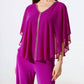 Joseph Ribkoff - Rhinestone Trim Ruffled Chiffon Poncho