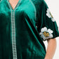 Thml - Embroidered Velvet Puff Sleeve Top