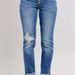 Judy Blue - Mid Rise Button Fly Distressed Boyfriend Jeans