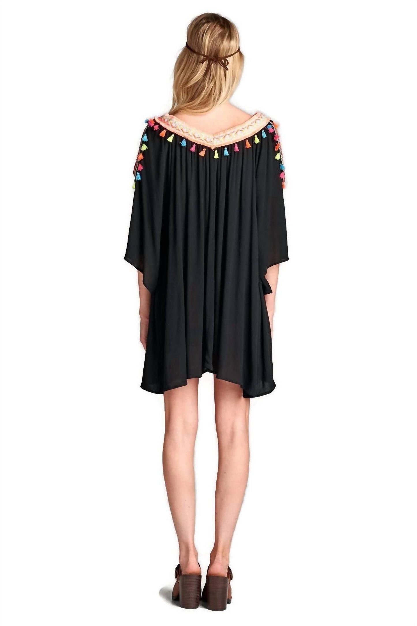 Velzera - Women's Tassel Cold Shoulder Short Dress