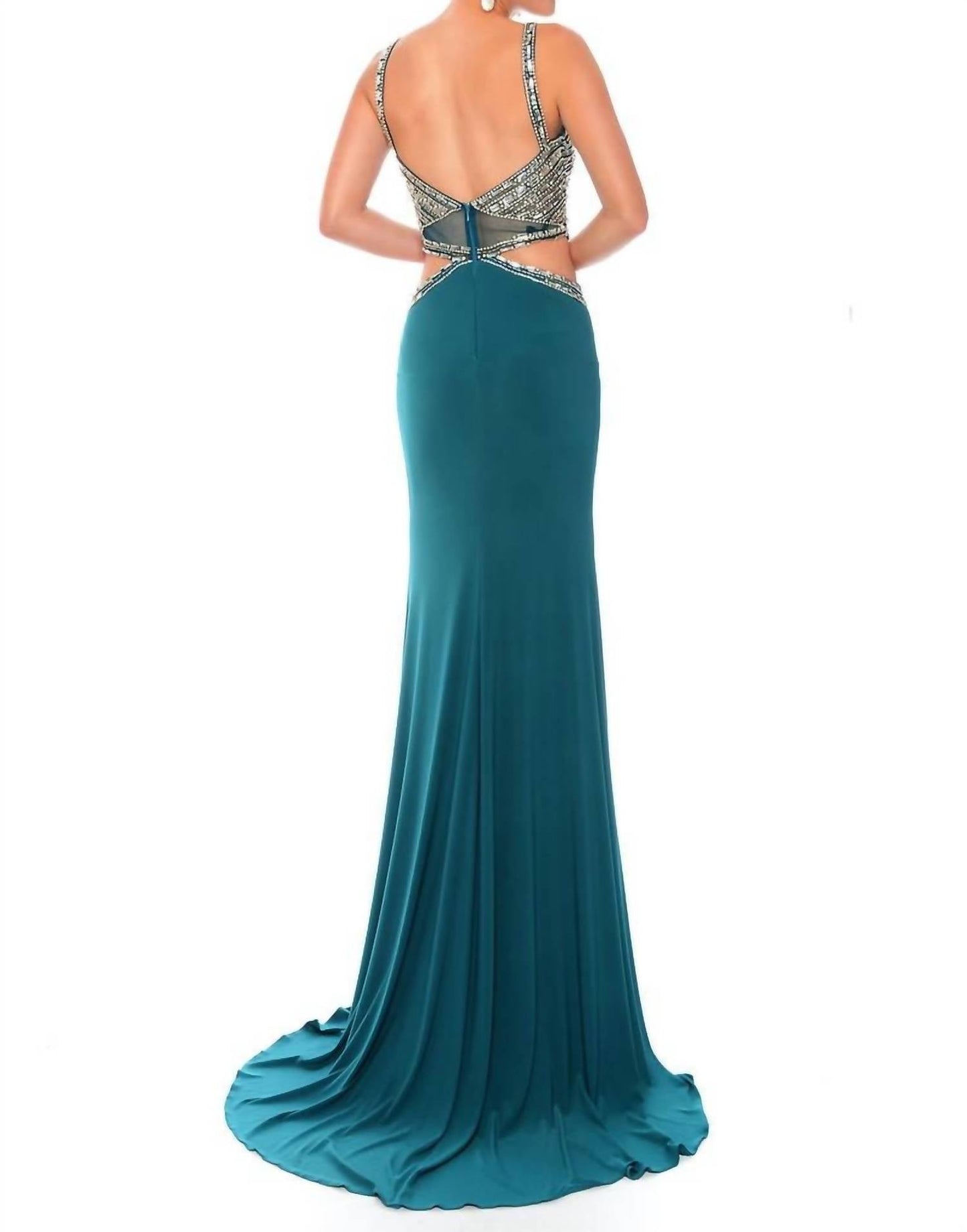 Precious Formals - Jersey Hand Beaded Mesh Prom Dress