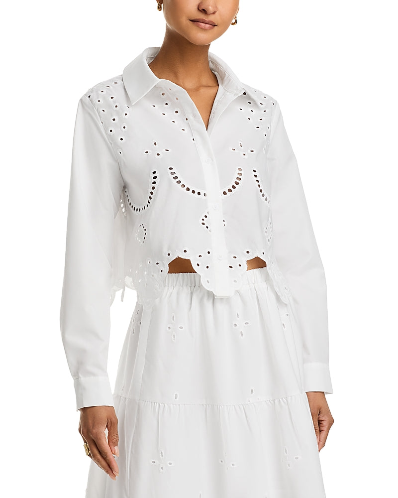 Aqua Button Front Eyelet Top