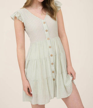 Blu Pepper - Vestido curto listrado com decote em V e botões em camadas