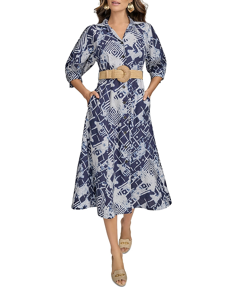 Donna Karan Linen Blend Belted Shirtdress