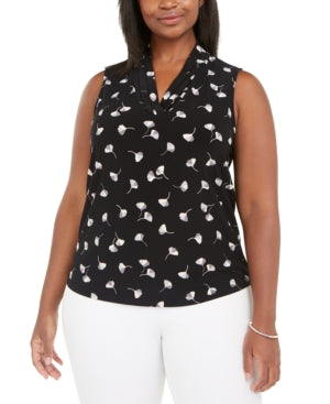 Anne Klein Plus Size Printed Triple-Pleat Top