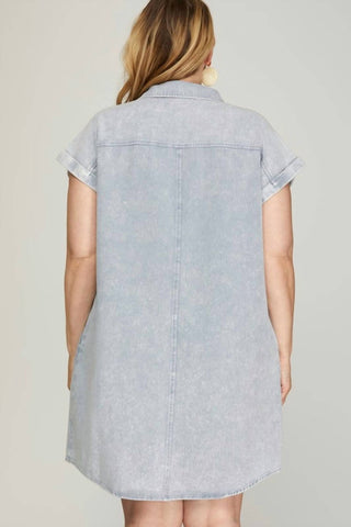 Trendsi - She + Sky Full Size Folded Cuff Button Down Washed Twill Shirt Dress Plus Size