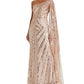 Mac Duggal One Shoulder Cape Sleeve Embellished Gown