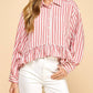 Tcec - Striped Button Up Ruffled Hem Shirt