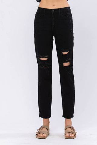 Judy Blue - Calça Jeans Boyfriend Destroyed de Cintura Alta