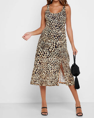 Topshop - Vestido midi de malha com decote profundo e estampa animal