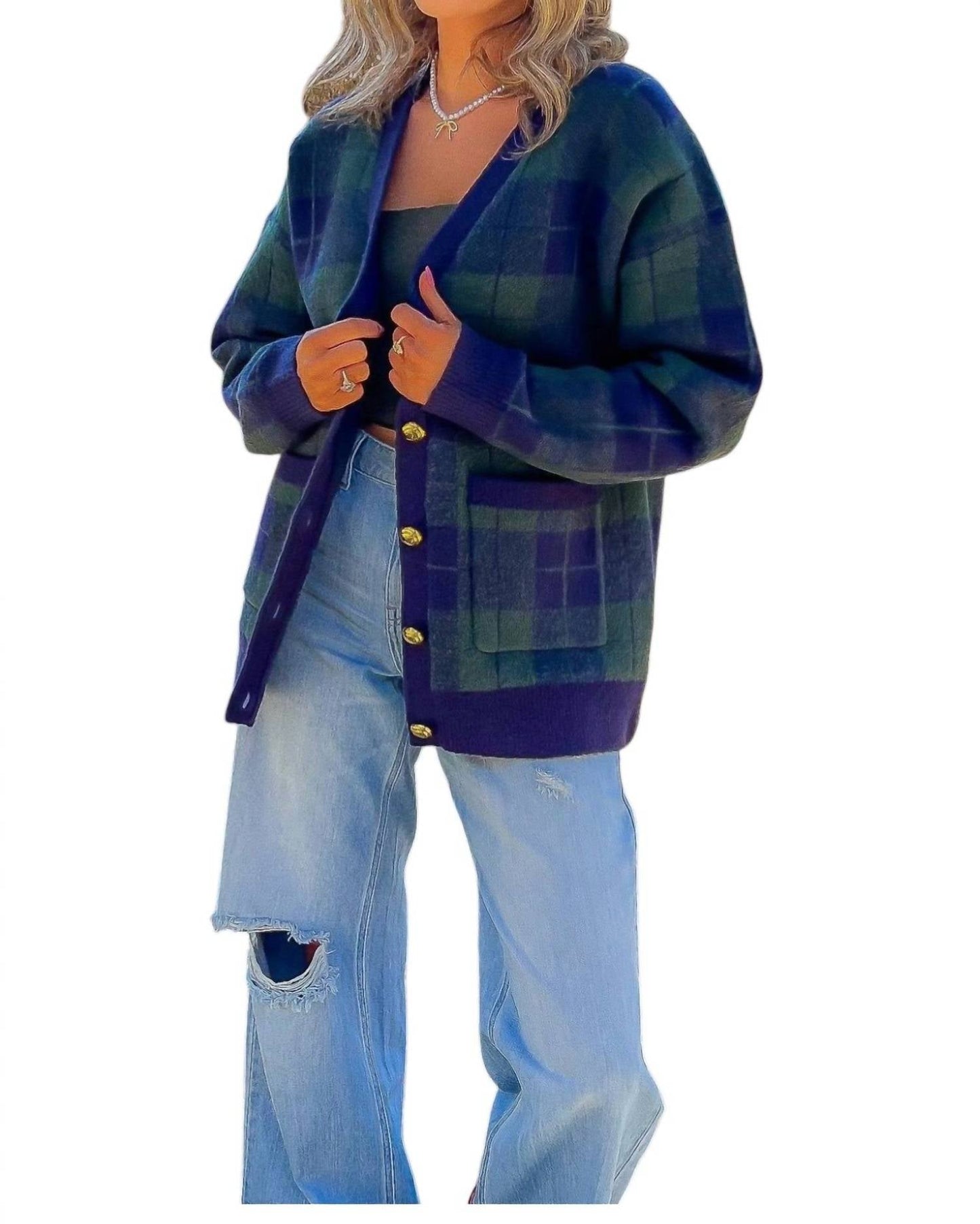 2.7 August Apparel - Winter Days Plaid Button Down Cardigan