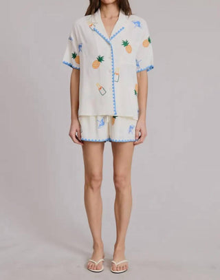 Flat White - Cancun Embroidered Shorts