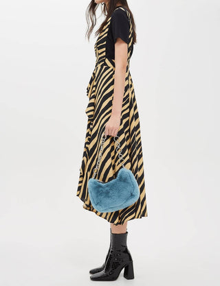 Topshop - Vestido avental listrado com estampa de zebra e decote em V