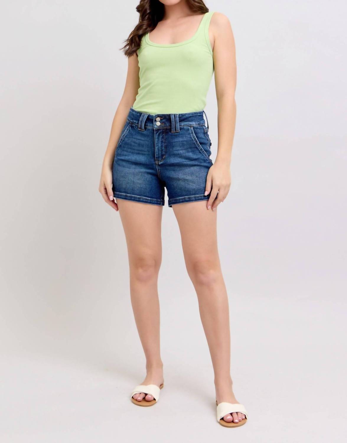 Judy Blue - High Waist Double Button Waistband Denim Short