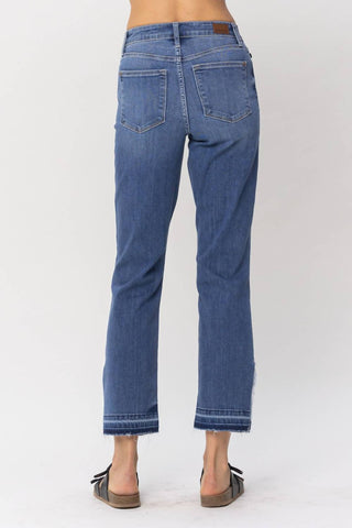 Judy Blue - Calça jeans reta com cintura alta e fenda franzida