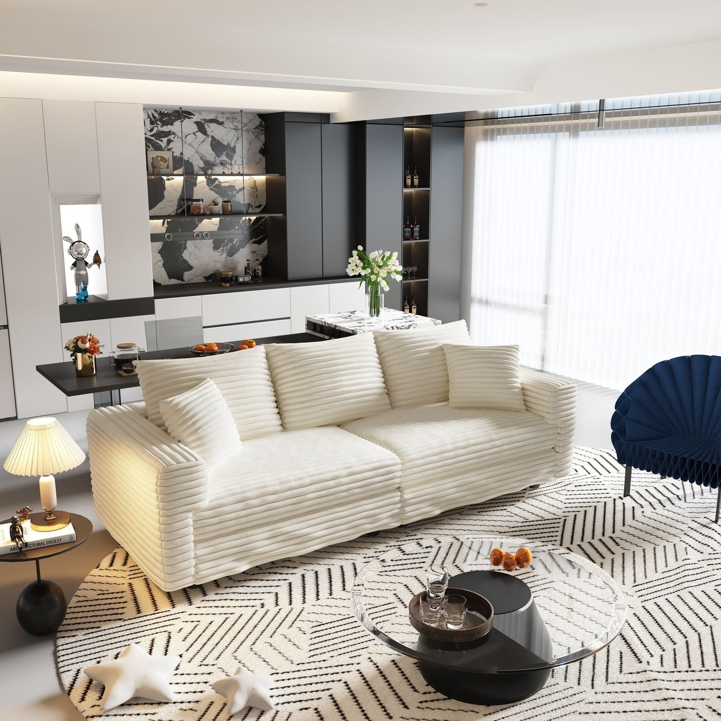 4 Seat Sofa, Modern Comfy Upholstered Sofa Cloud Couch, Deep Seat Couches With Soft Pillows