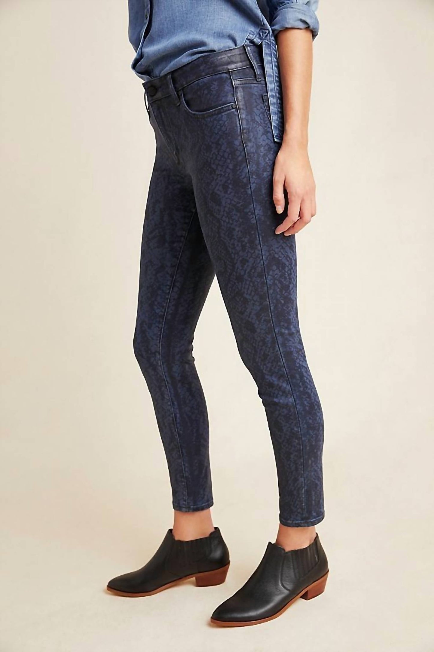 Joe'S Jeans - Charlie High Rise Coated Snake Print Skinny Jeans