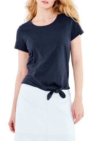 NIC+ZOE Tie Front Cotton T-Shirt - Dark Indigo