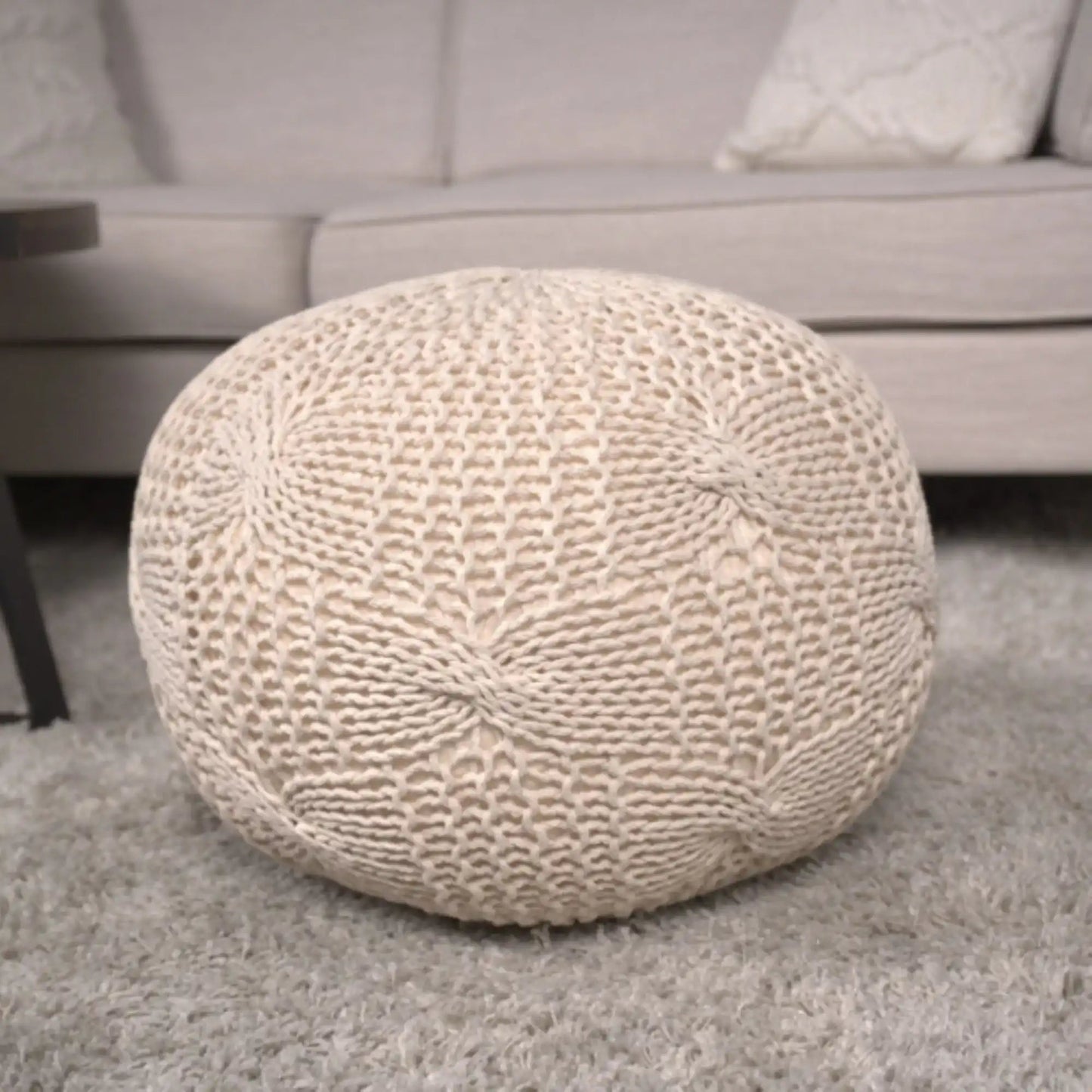 Bordeaux Knitted Cotton Round Pouf